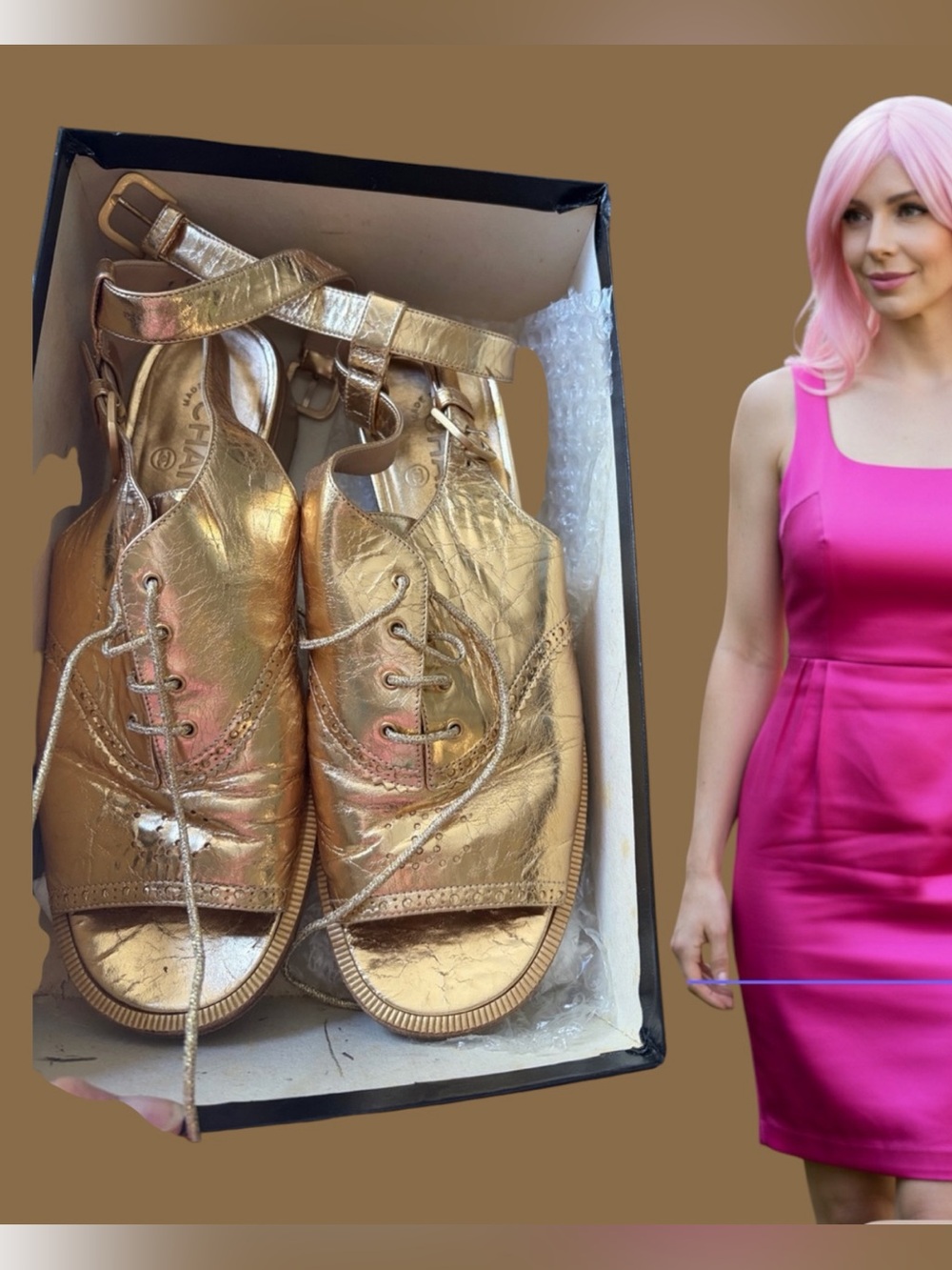 CHANEL Metallic Gold Platform Sandals